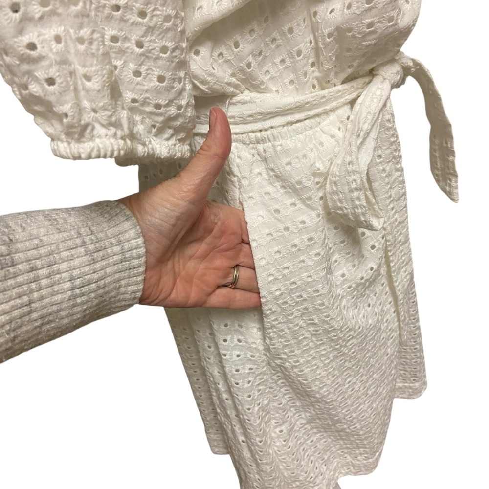 Draper James White Eyelet Tie-Waist Mini Dress - Picture 10 of 12